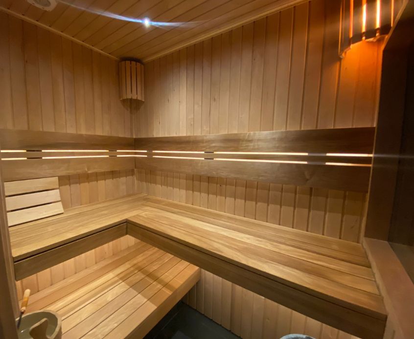 Intimate private sauna for two guests in Leeds with chill-out zone and shower